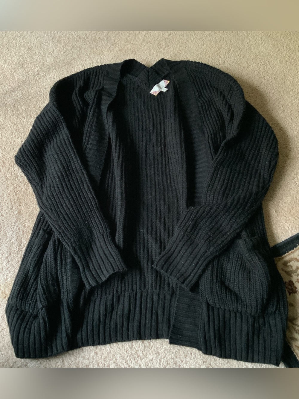 Pink Rose Black Ribbed Open Cardigan Sweater